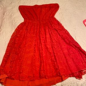 Lacey red strapless dress